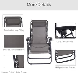 image-Metal Frame Zero Gravity Lounger w/ Head Pillow for Patio Decking Outsunny
