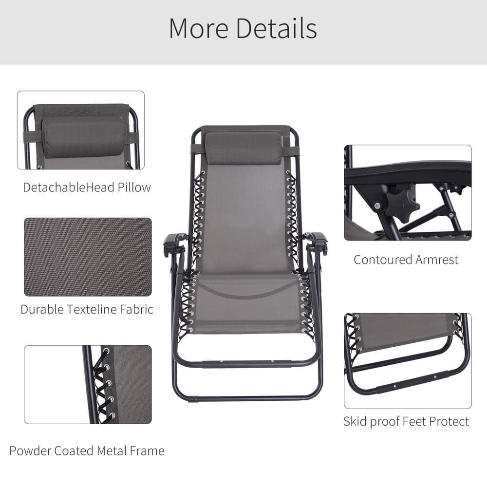 image-Metal Frame Zero Gravity Lounger w/ Head Pillow for Patio Decking Outsunny