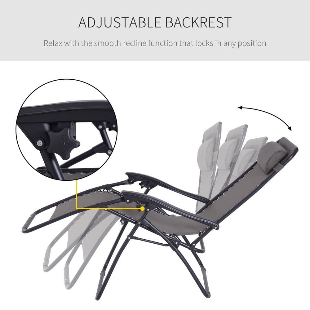 image-Metal Frame Zero Gravity Lounger w/ Head Pillow for Patio Decking Outsunny