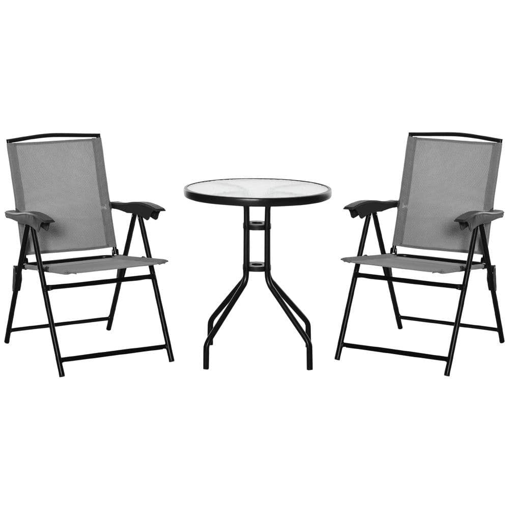 image-Patio Bistro Set Folding Chairs Garden Coffee Table for Balcony Grey Outsunny