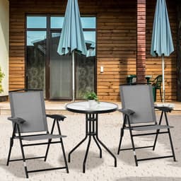 image-Patio Bistro Set Folding Chairs Garden Coffee Table for Balcony Grey Outsunny