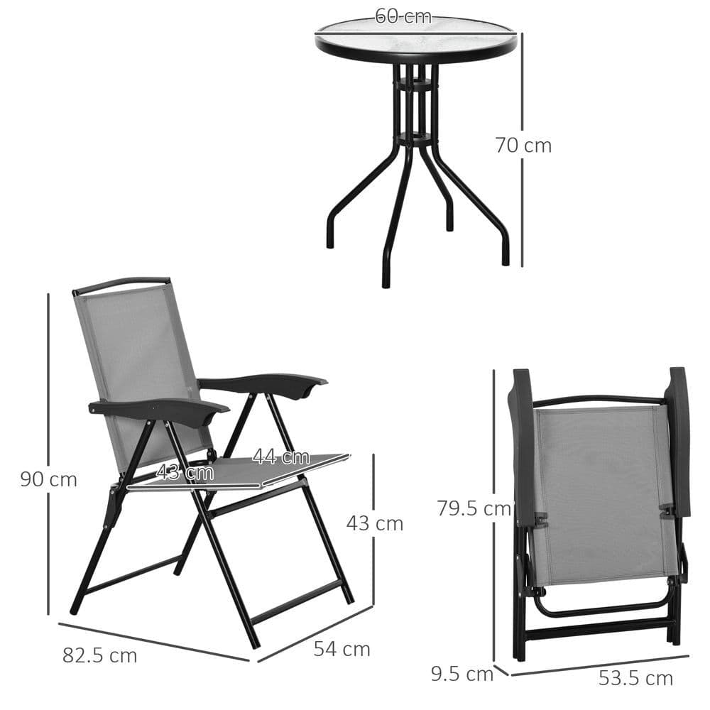 image-Patio Bistro Set Folding Chairs Garden Coffee Table for Balcony Grey Outsunny