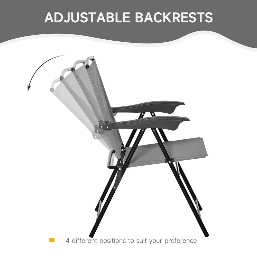 image-Patio Bistro Set Folding Chairs Garden Coffee Table for Balcony Grey Outsunny