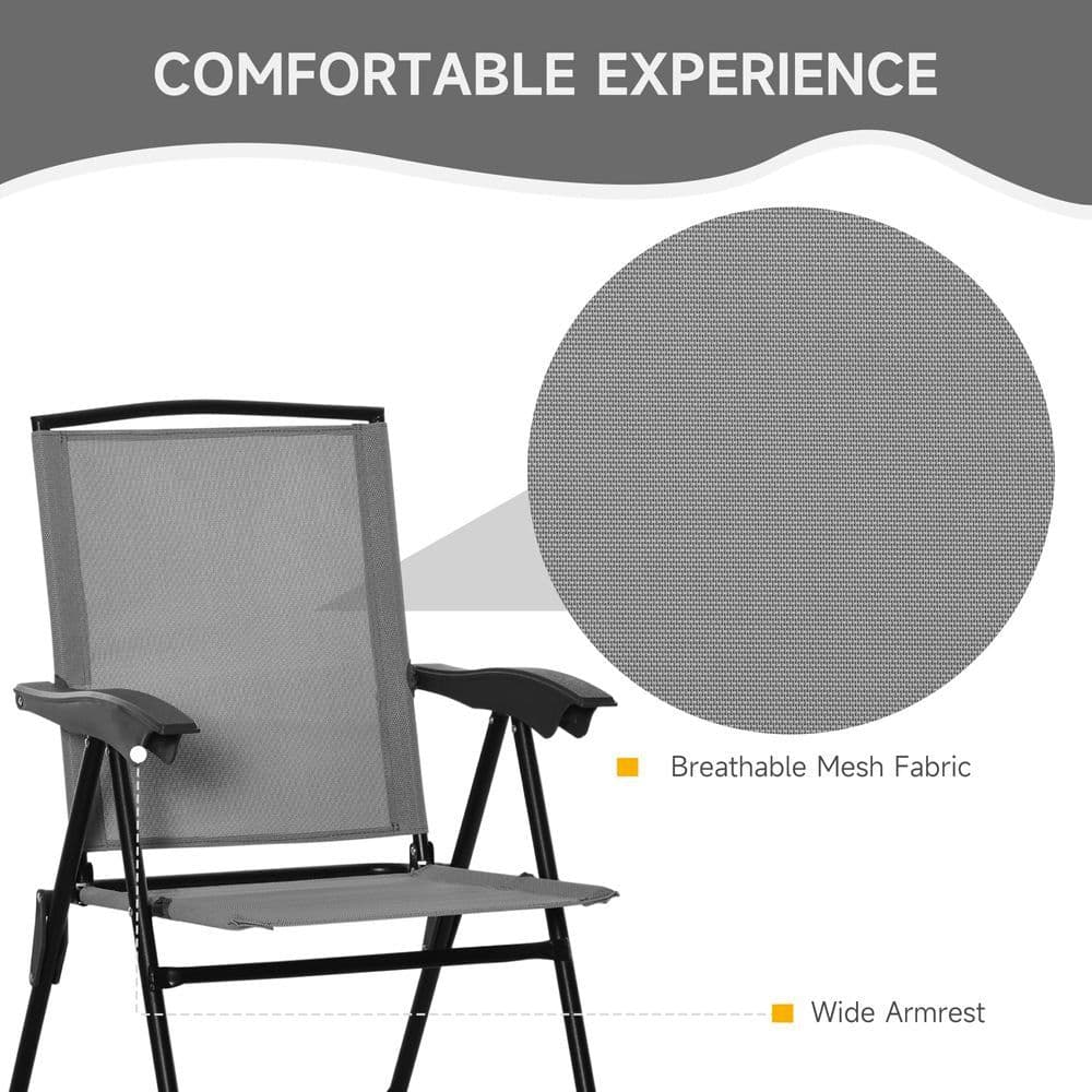image-Patio Bistro Set Folding Chairs Garden Coffee Table for Balcony Grey Outsunny