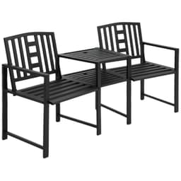 image-2 Seat Garden Chair Bench Loveseats w/Coffee Table Slatted Design Patio Yard