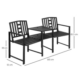 image-2 Seat Garden Chair Bench Loveseats w/Coffee Table Slatted Design Patio Yard