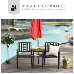 image-2 Seat Garden Chair Bench Loveseats w/Coffee Table Slatted Design Patio Yard