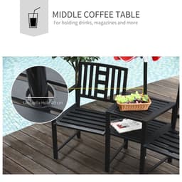 image-2 Seat Garden Chair Bench Loveseats w/Coffee Table Slatted Design Patio Yard