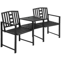 image-2 Seat Garden Chair Bench Loveseats w/Coffee Table Slatted Design Patio Yard