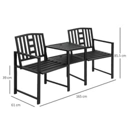 image-2 Seat Garden Chair Bench Loveseats w/Coffee Table Slatted Design Patio Yard