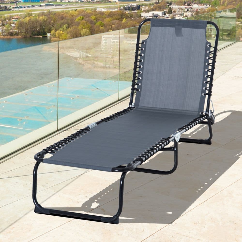 image-Foldable Sun Lounger Deck Beach Reclining Seat Bed Garden Chair Outsunny