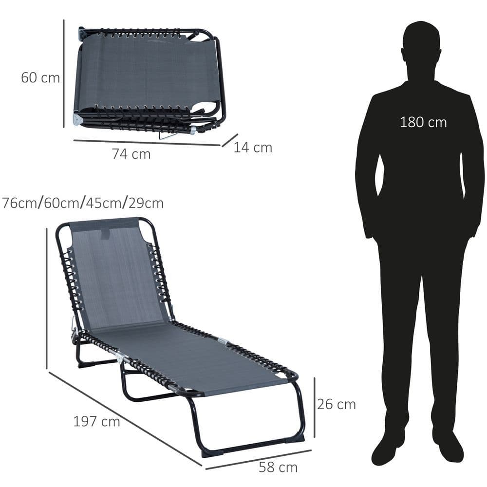 image-Foldable Sun Lounger Deck Beach Reclining Seat Bed Garden Chair Outsunny