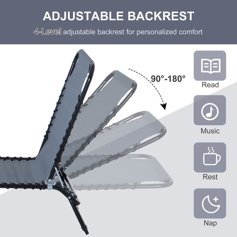 image-Foldable Sun Lounger Deck Beach Reclining Seat Bed Garden Chair Outsunny