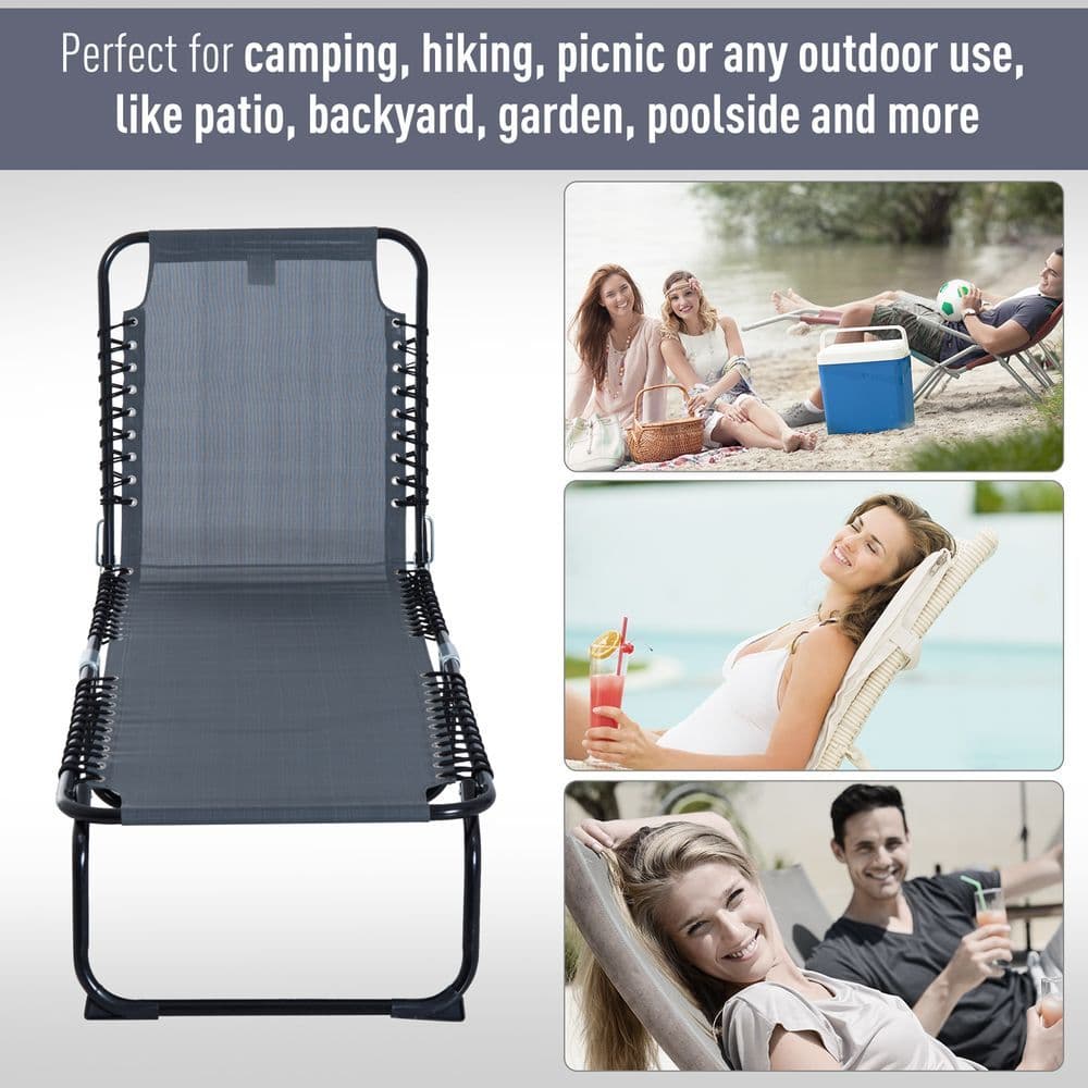 image-Foldable Sun Lounger Deck Beach Reclining Seat Bed Garden Chair Outsunny