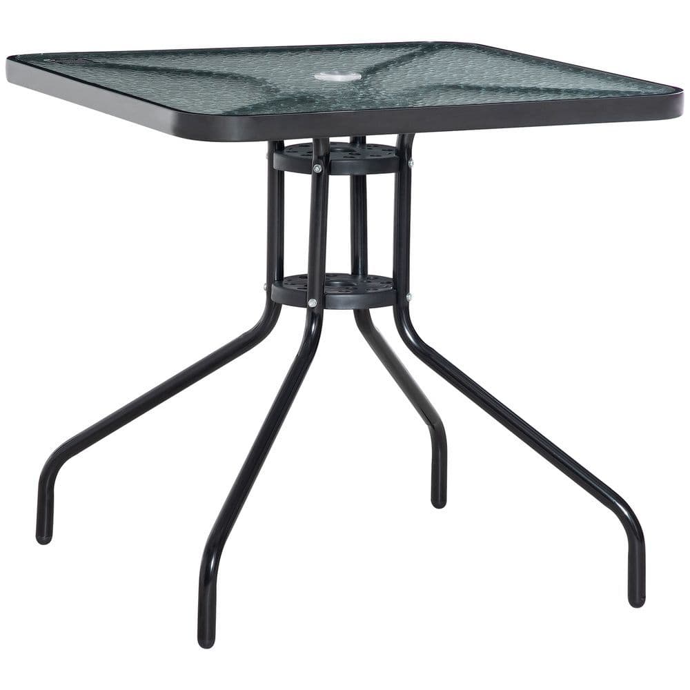 image-Square Patio Table, Tempered Glass Top Garden Dining Table 76 x 76cm Outsunny