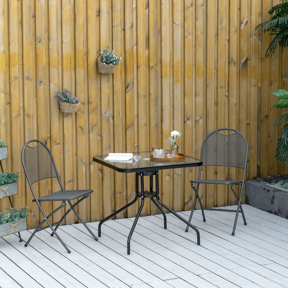 image-Square Patio Table, Tempered Glass Top Garden Dining Table 76 x 76cm Outsunny