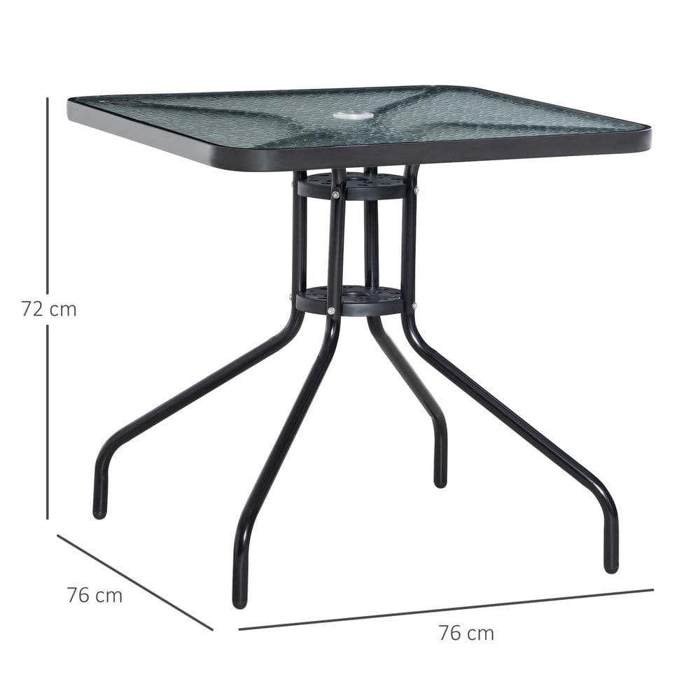 image-Square Patio Table, Tempered Glass Top Garden Dining Table 76 x 76cm Outsunny