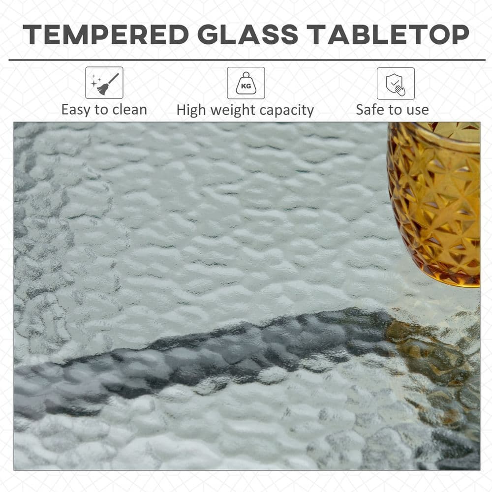 image-Square Patio Table, Tempered Glass Top Garden Dining Table 76 x 76cm Outsunny