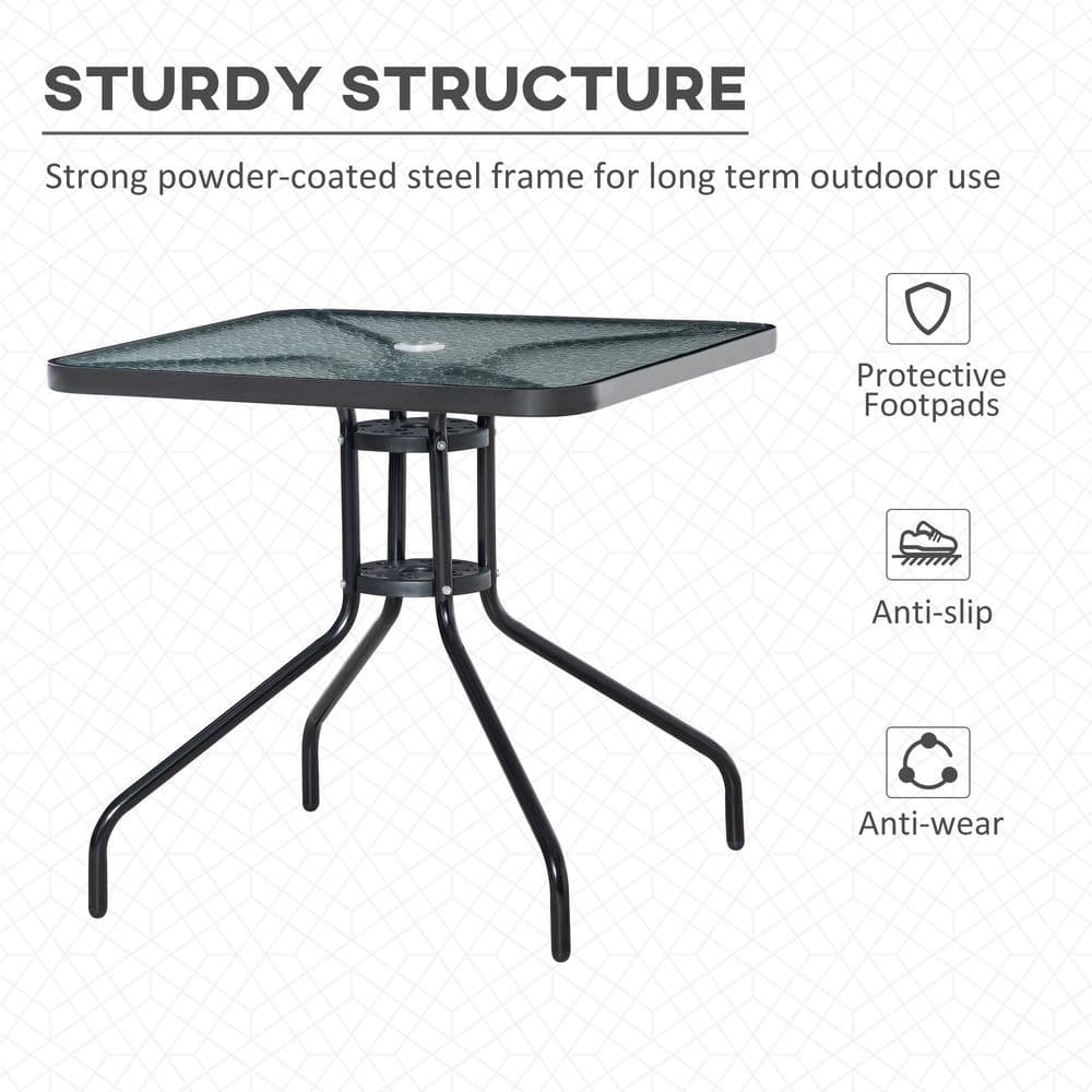 image-Square Patio Table, Tempered Glass Top Garden Dining Table 76 x 76cm Outsunny