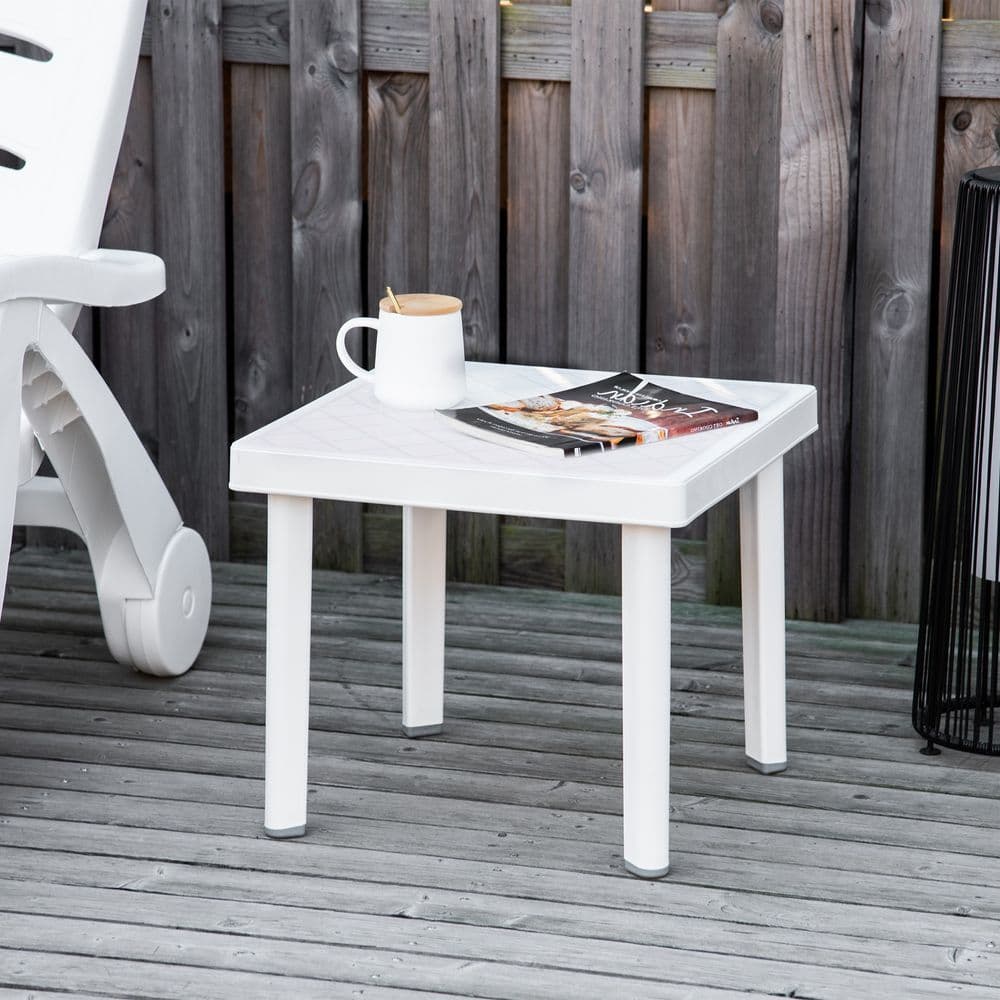 image-Garden End Table Outdoor Square Accent Coffee Table for Drink Snack Outsunny