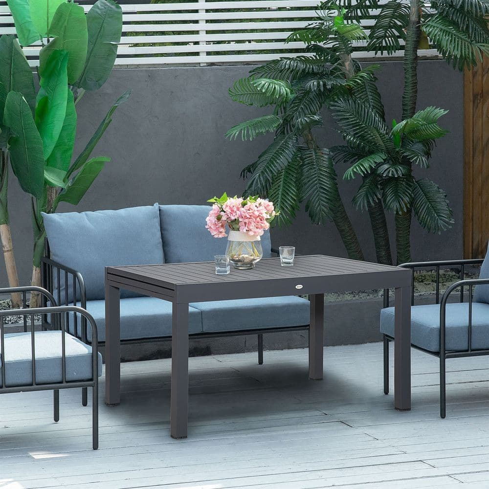 image-Extendable Garden Table 10 Seater for Lawn Balcony and Backyard Grey Outsunny