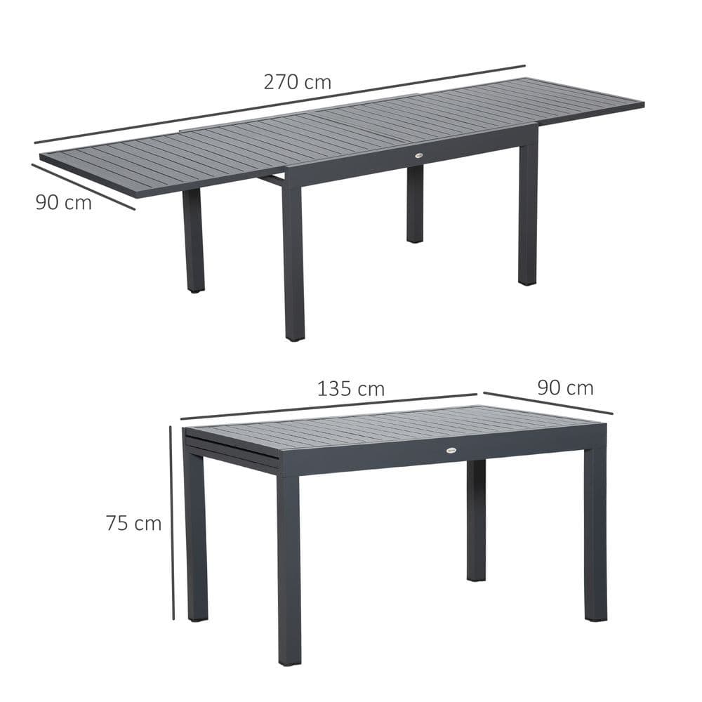image-Extendable Garden Table 10 Seater for Lawn Balcony and Backyard Grey Outsunny
