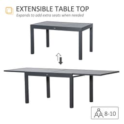 image-Extendable Garden Table 10 Seater for Lawn Balcony and Backyard Grey Outsunny