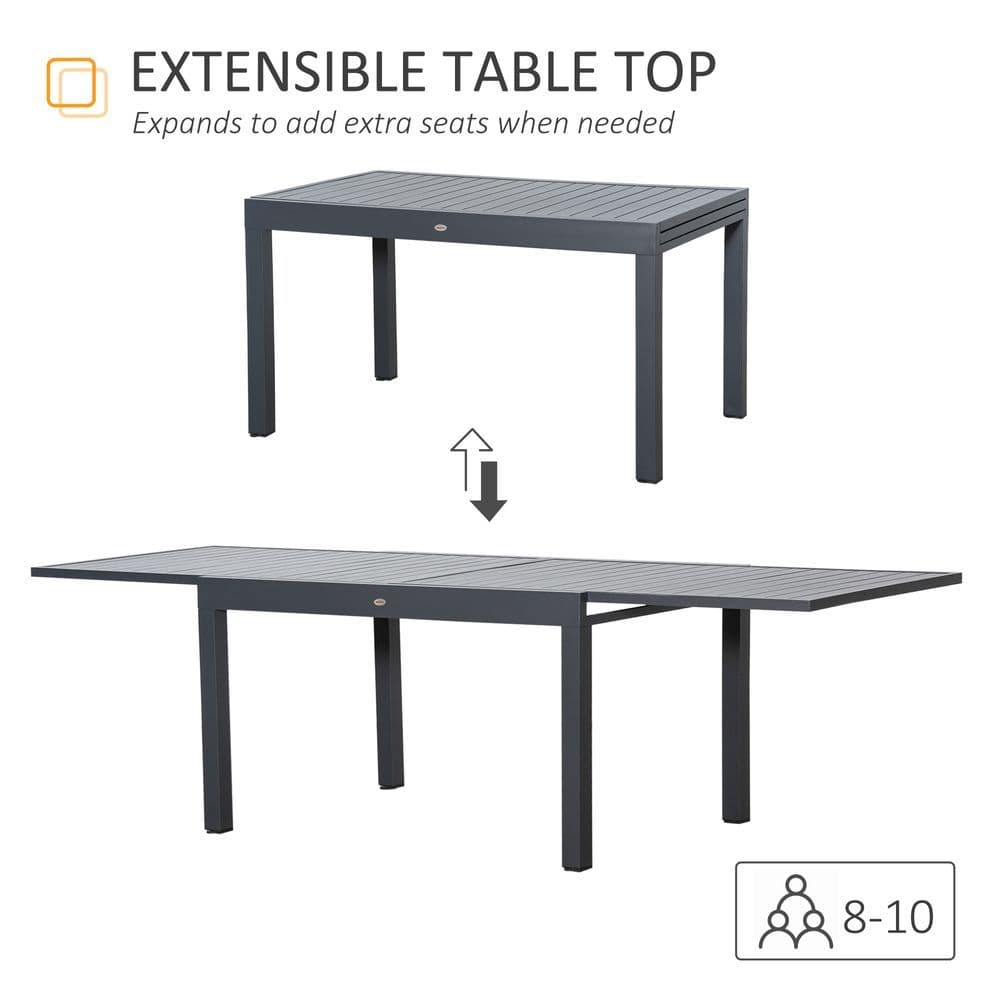 image-Extendable Garden Table 10 Seater for Lawn Balcony and Backyard Grey Outsunny