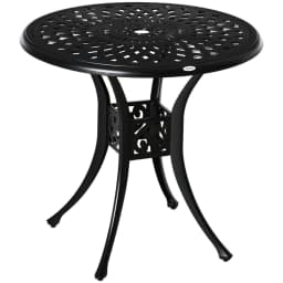 image-78cm Round Garden Dining Table with Parasol Hole Cast Aluminium Black Outsunny