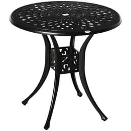 image-78cm Round Garden Dining Table with Parasol Hole Cast Aluminium Black Outsunny