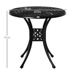 image-78cm Round Garden Dining Table with Parasol Hole Cast Aluminium Black Outsunny
