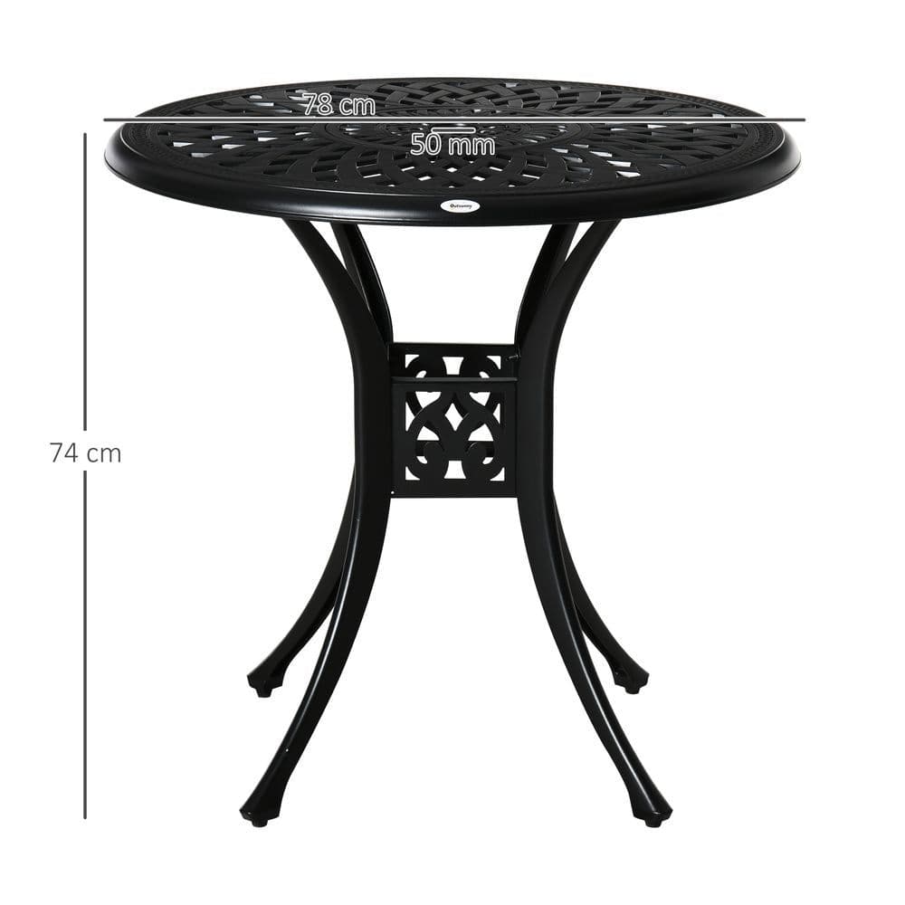 image-78cm Round Garden Dining Table with Parasol Hole Cast Aluminium Black Outsunny