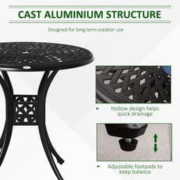 image-78cm Round Garden Dining Table with Parasol Hole Cast Aluminium Black Outsunny