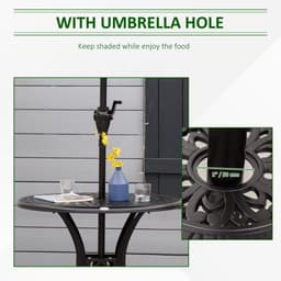 image-78cm Round Garden Dining Table with Parasol Hole Cast Aluminium Black Outsunny