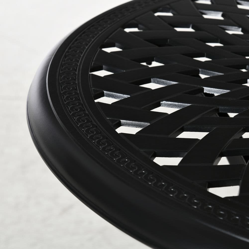 image-78cm Round Garden Dining Table with Parasol Hole Cast Aluminium Black Outsunny