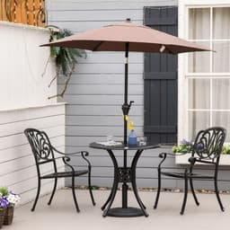 image-78cm Round Garden Dining Table with Parasol Hole Cast Aluminium Black Outsunny