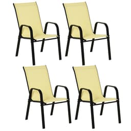 image-Set of 4 Garden Dining Chair Set Outdoor w/ High Back Armrest Beige Outsunny