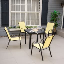 image-Set of 4 Garden Dining Chair Set Outdoor w/ High Back Armrest Beige Outsunny