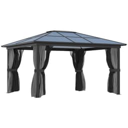 image-4x3.6m Aluminium Hardtop Gazebo Canopy w/ Polycarbonate Top, Curtains Outsunny