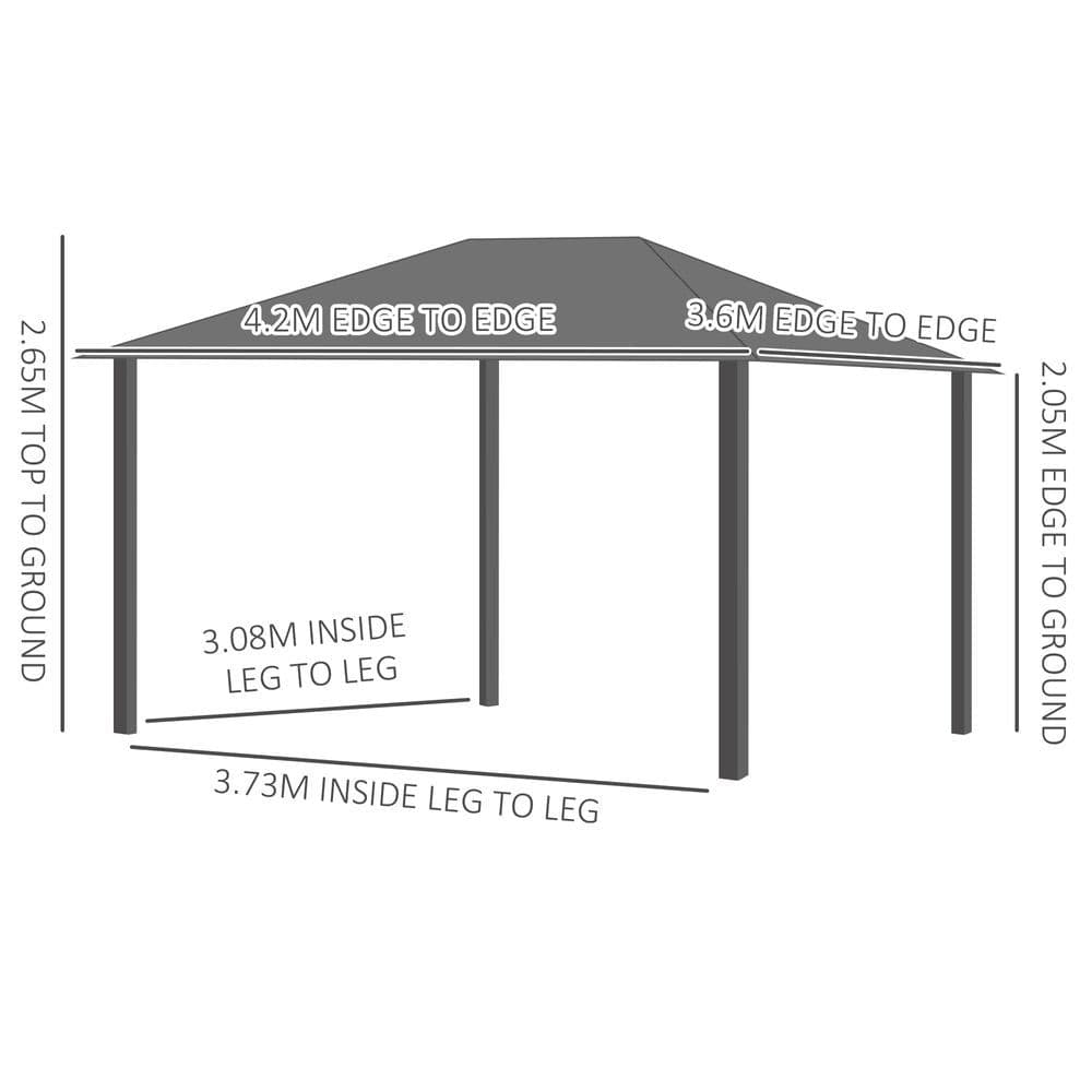 image-4x3.6m Aluminium Hardtop Gazebo Canopy w/ Polycarbonate Top, Curtains Outsunny