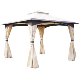 image-10' x 10' Outdoor Patio 2-Tier Roof Gazebo Canopy Steel Frame w/ Mesh Sidewalls
