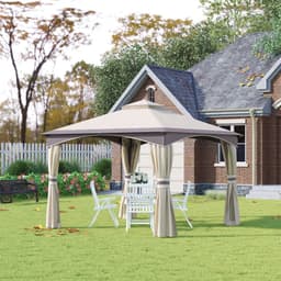image-10' x 10' Outdoor Patio 2-Tier Roof Gazebo Canopy Steel Frame w/ Mesh Sidewalls