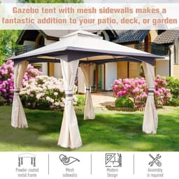 image-10' x 10' Outdoor Patio 2-Tier Roof Gazebo Canopy Steel Frame w/ Mesh Sidewalls