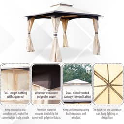 image-10' x 10' Outdoor Patio 2-Tier Roof Gazebo Canopy Steel Frame w/ Mesh Sidewalls