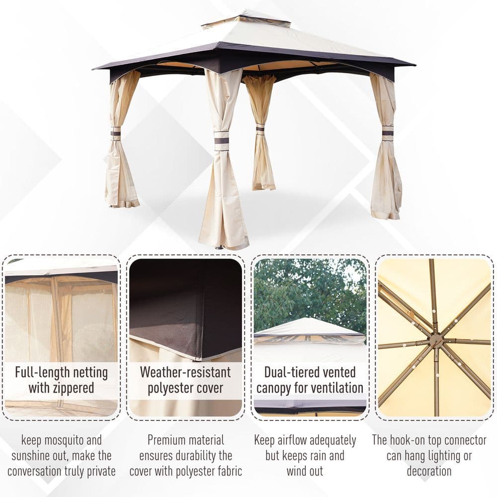 image-10' x 10' Outdoor Patio 2-Tier Roof Gazebo Canopy Steel Frame w/ Mesh Sidewalls