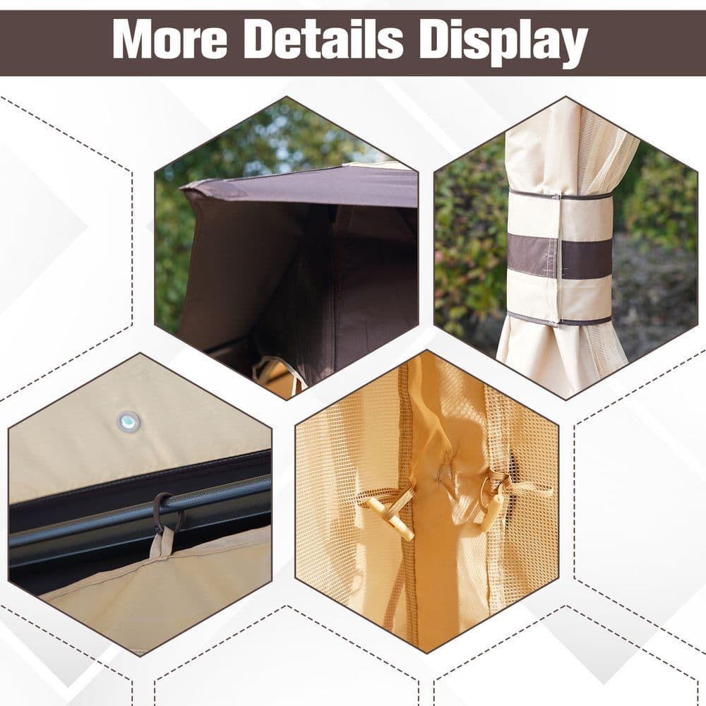 image-10' x 10' Outdoor Patio 2-Tier Roof Gazebo Canopy Steel Frame w/ Mesh Sidewalls