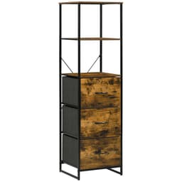 image-HOMCOM Industrial Storage Cabinet with 2 Shelves 3 Fabric Drawers Rustic Brown