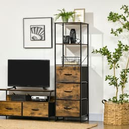 image-HOMCOM Industrial Storage Cabinet with 2 Shelves 3 Fabric Drawers Rustic Brown