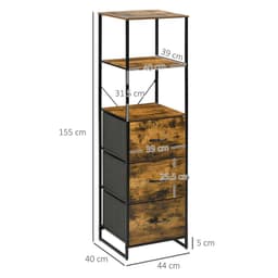 image-HOMCOM Industrial Storage Cabinet with 2 Shelves 3 Fabric Drawers Rustic Brown