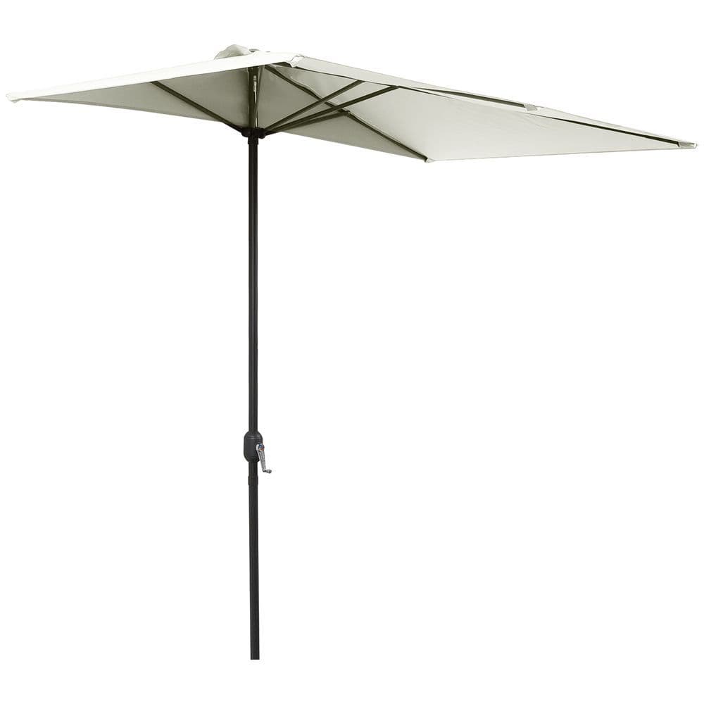 image-2.3m Garden Balcony Half Round Umbrella Metal Parasol Umbrella Beige Outsunny
